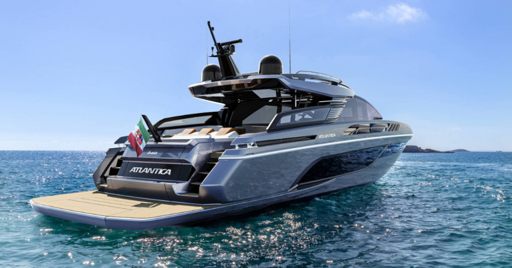 The Baia Atlantica 84 cruising on the water with the Smartgyro boat stabilizer The Baia Atlantica 84 cruising the water with stability after installation of a smartgyro boat stabilizer